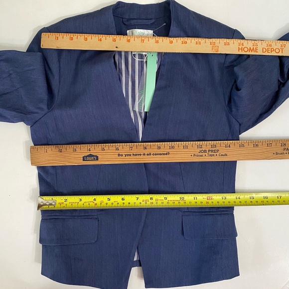 NWT! ESLEY Blue Cotton Blend Ruched Sleeve Open Cut Blazer Jacket - Small - Picture 4 of 16